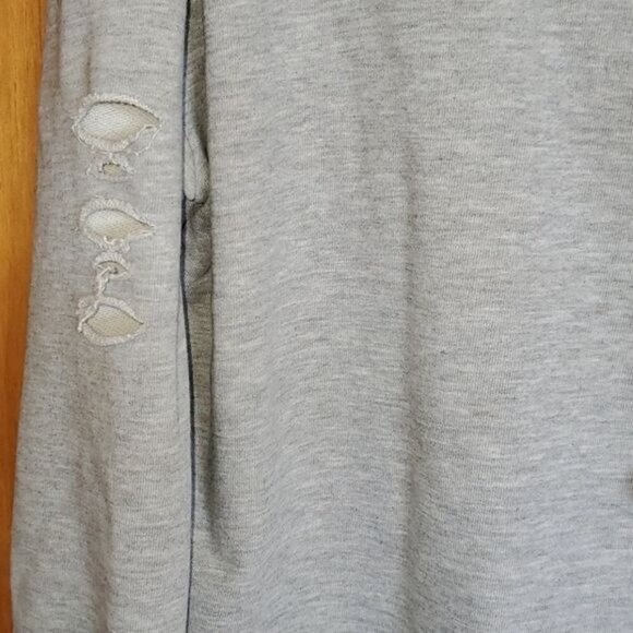 Bala Bala Distressed Grey Raw Edges Unique Vneck with Accent Buttons Sweatshirt - Picture 6 of 9
